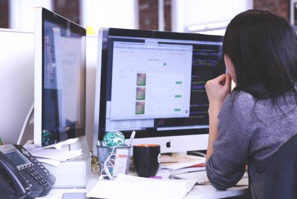 Office woman looking at computer